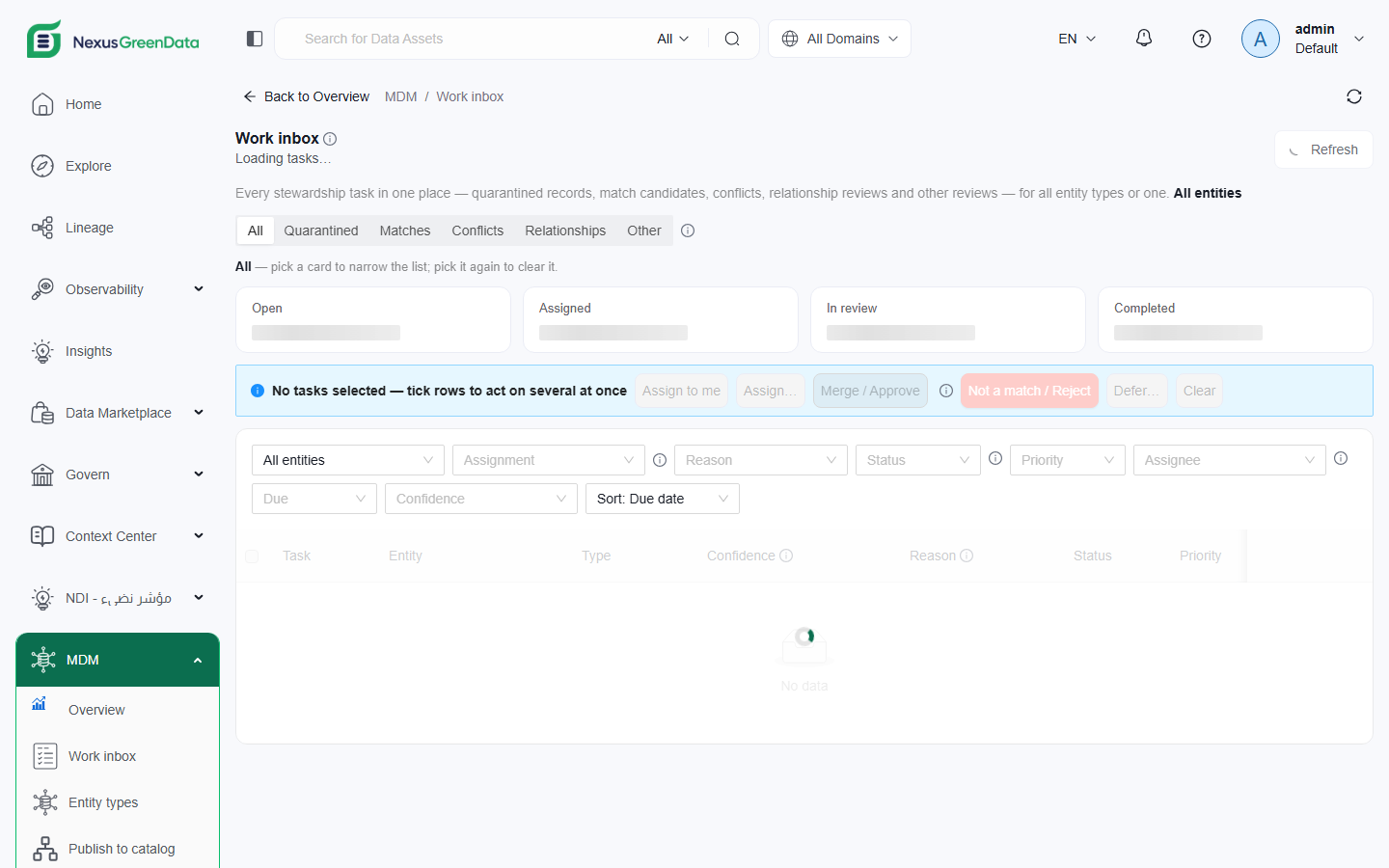 MDM work inbox with matches awaiting steward review